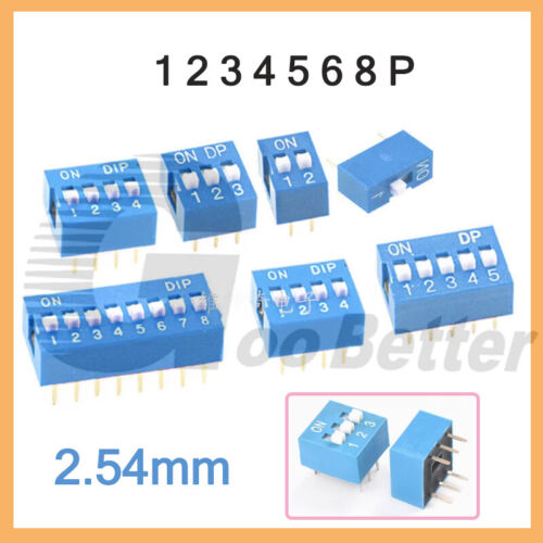 DIP Schalter Kodierschalter 1-2 -3 -4 -5 - 6 - 7 - 8 -polig fach ,RM 2,54 Blau - Afbeelding 1 van 14