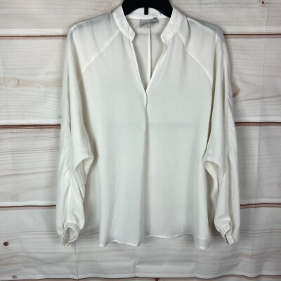 ICHITop Womens XS S White Long Sleeve Blouse V-Neck Solid Pullover Dolman Sleeve