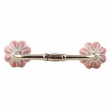 Neuf Fait à la Main Fleur Céramique Porte Poignée Argent Finir 10.2cm Rose 1 PC