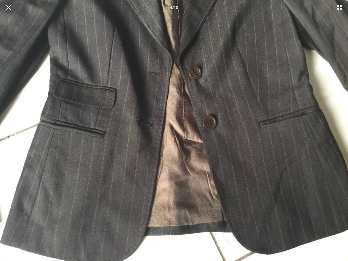 Veste Yumi Bomber - Taille 40, Gris Foncé Rayé Bleu - Laine, Très Bon état - Occasion Légère, Style Décontracté Chic