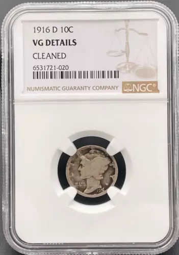 1916 D Mercury Dime NGC Very Good, Low Mintage Key Date Coin
