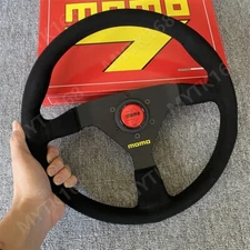 MO Style Red horn suede Leather Sport Car Flat bracket Steering Wheel 340mm 14''