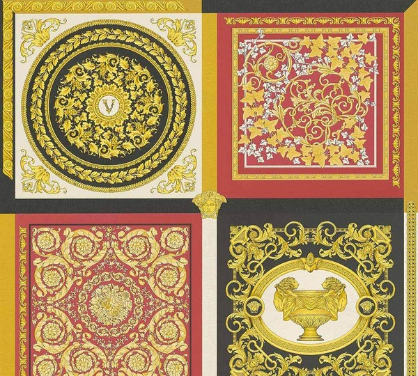 Versace Home Designtapete Rot Schwarz Gold Fliesen Barock 38704-6 (9,09€/1Qm)-image