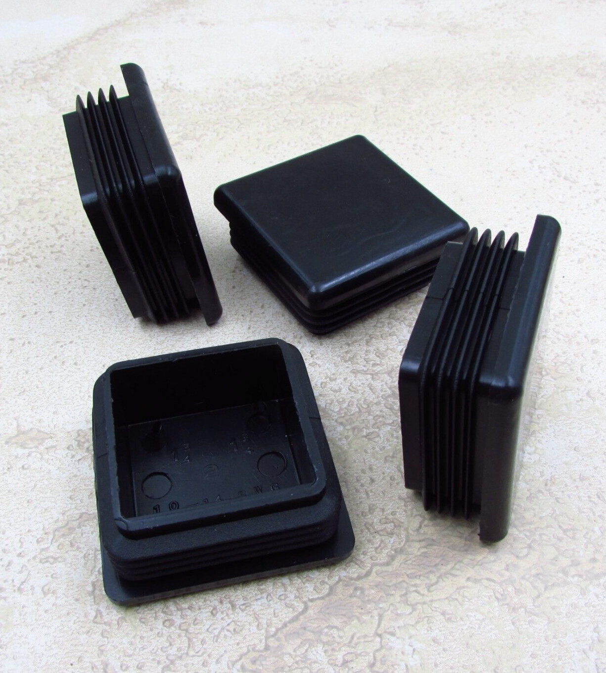 QTY 4  Black 1-3/4" Inch, 10-14 Gauge Square Tube End Cap Plastic Insert Plugs