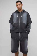 Oversized Boxy Zip Through Washed Carpenter Jort Tracksuit