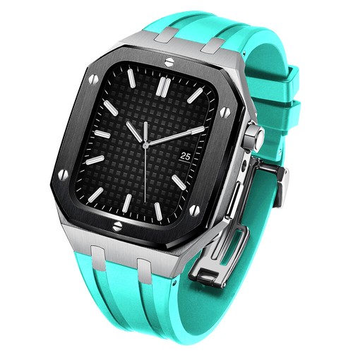 Für Apple Watch 42/44/45 mm Royal Oak Mod Kit Edelstahlgehäuse + Gummiband - Bild 75 von 78