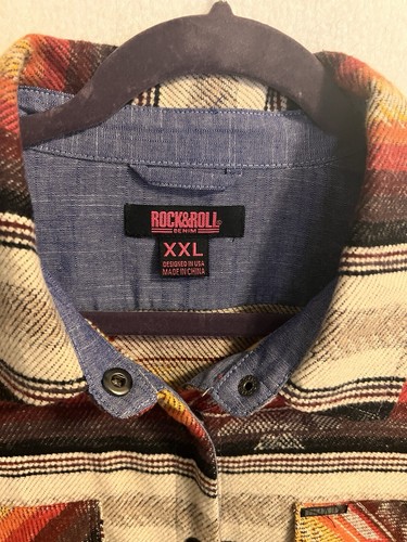 Rock N Roll Denim Women’s XXL Tan Orange Aztec Jacket Tunic Snap Front Pockets - Picture 10 of 19