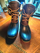 Sperry Saltwater Duck Boots Navy Blue And Brown Grils Size 6