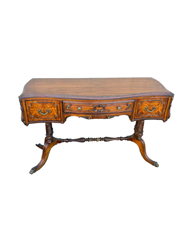 67433  Elegant Regency Style Mahogany Vanity Desk with Carved Details