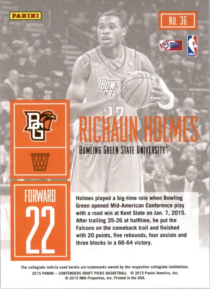 2015-16 Panini Contenders Draft Picks Game Day #36 Richaun Holmes - BSK - Image 2 of 2
