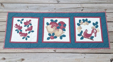 Handmade Quilted Christmas Table Runner Chickens Birds Holiday Colors 54 x 20.5