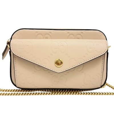 AUTH GUCCI GG MINI SHOULDER BAG 781554 LEATHER BEIGE/GOLD HARDWARE
