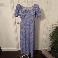 George Size 10 Floral Blue Dress Long Dress Short Sleeved