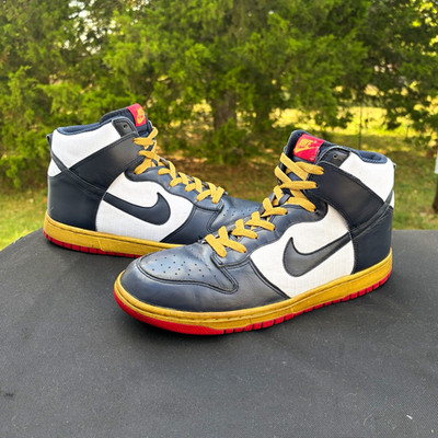 Nike Dunk High 344648-141 Blue White Red Gold Colorblock Lace Up Men s