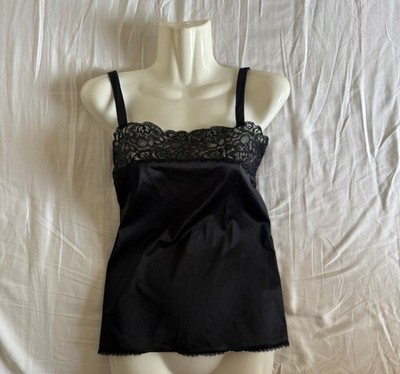 Vintage Elegant European Style Black Floral Lace Silk Cami Top