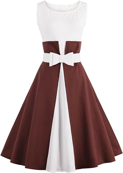 Ladies Cocktail Dress Retro Vintage 50s Rockabilly Sleeveless, White/Brown, 3XL-image