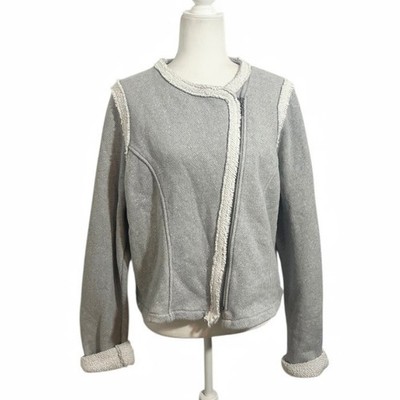 GAP Designed & Crafted Gray Fringed Moto Sweatshirt Jacket XL