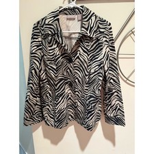 Chico's Black  Cream Zebra Print Jacket Size M Cotton Blend