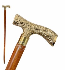 Antique Brass Walking Stick Deluxe Walking Cane Beautiful Brass Golden Handle...