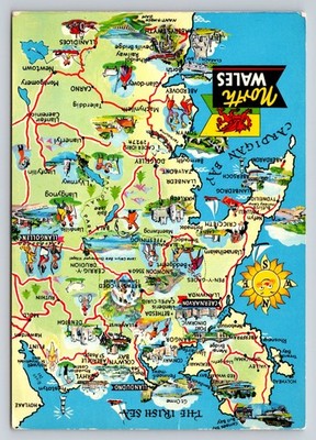 Vintage North Wales Pictorial Map Postcard Dennis Productions Cartoon Art