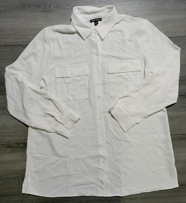 Hilary Radley Tunic Blouse Womens Large White Button-Up Roll-Tab Sleeve