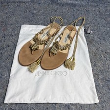 Jimmy Choo London Jeweled Tassel Lace-Up Sandals Women s EU 39 Italy Gold