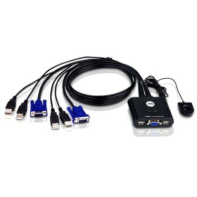 Aten Compact KVM Switch 2 Port Single Display VGA, Remote Port Selector, USB