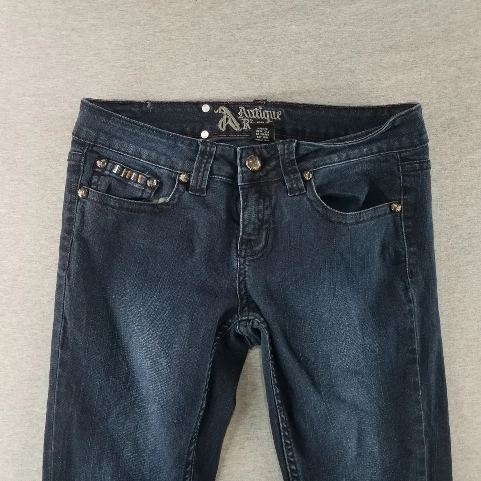 Pantalones de mezclilla antiguos remachados para mujer talla 29 de colección lavado oscuro 98 % algodón Normcore alta calidad Foto 2 de 4