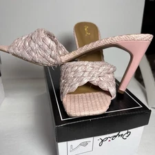 Qupid Pink Raffia Braided Heels Pumps Sandals NEW Size 9