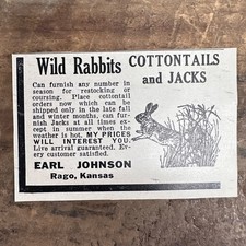 1941 Wild Rabbits COTTONTAILS Jacks Vintage Print Ad EARL JOHNSON Rago Kansas