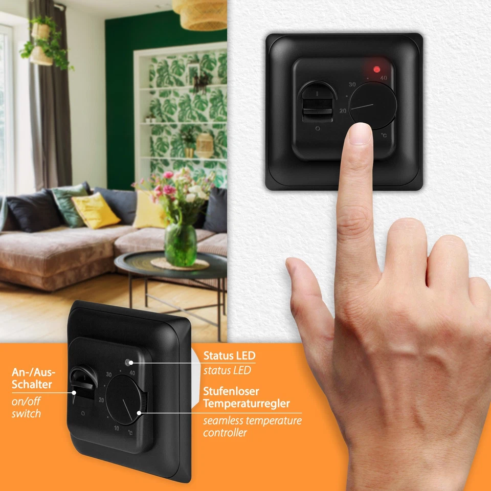 Raumthermostat Thermostat schwarz Temperaturregler Fußbodenheizung Analog  - Bild 2 von 4