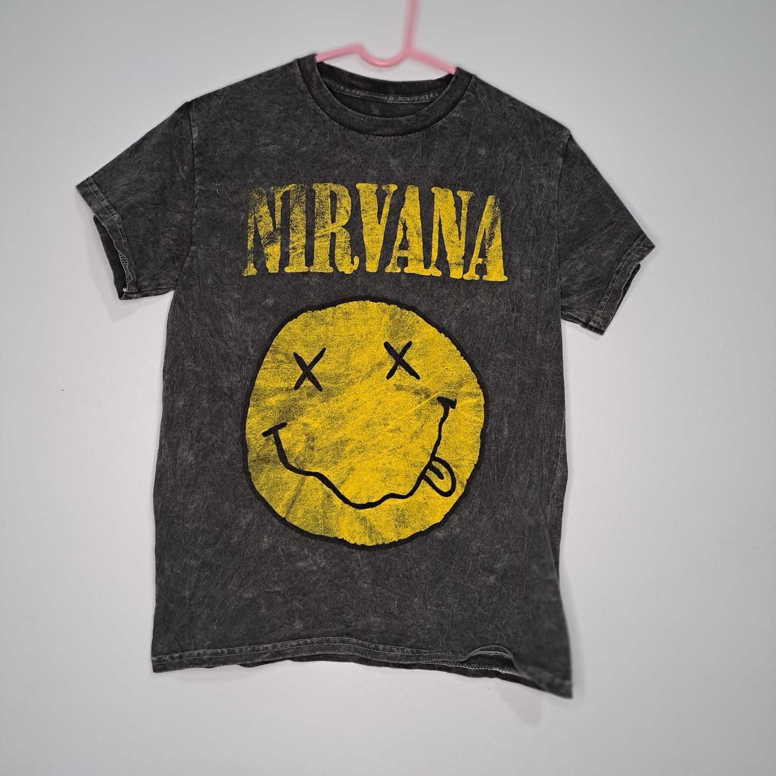 Nirvana T Shirt Happy Face Smile Licensed Small Black Rock Merchandise Tee