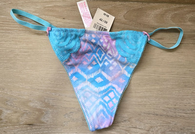 NWT Vintage Victoria's Secret PINK Cotton Extra Low Rise Lace V-String Panty XS
