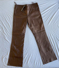 Cache Vintage Y2K Brown Leather Pants Genuine Leather Straight Leg Size 10