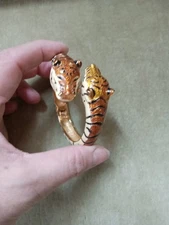 Vintage Kenneth Jay Lane Double Headed Tiger Bangle Watch (Battery Needed)