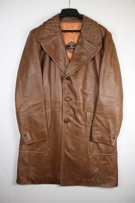 Vintage Cortefiel Brown Soft Leather Trench Coat Mens Sz 44 L Made in Spain