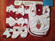 12-Set Strawberry Shortcake Red  Pink Mittens,Bibs,Socks, Headband Bows - New