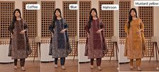 Heavy Cotton Women's Kurti Pant Dupatta Set Indian Designer Top Tunic Kurta Set