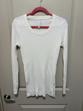 Athleta White Ribbed Scoop Neck Sweater Size Medium