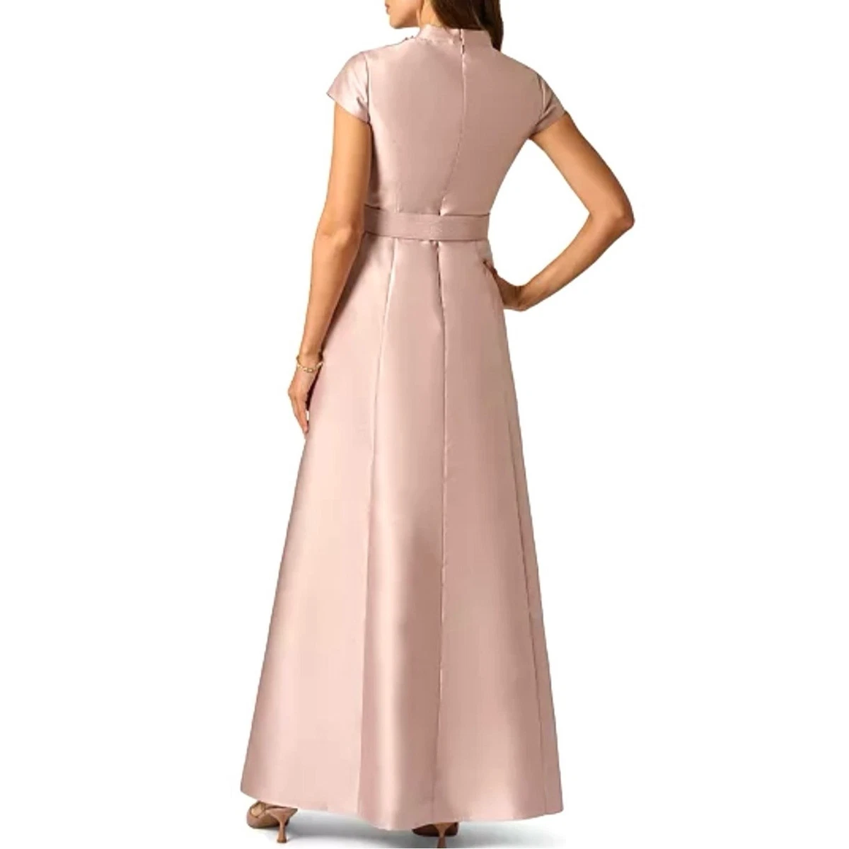 Vestido Cinturón Adrianna Papell Mikado Manga Corta Rubor Rosa Madre de la Novia