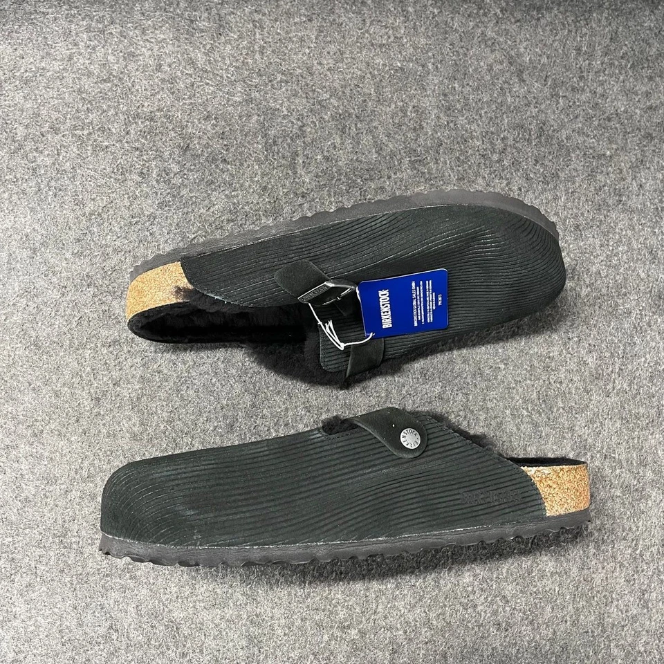 Zueco de peluche de piel de oveja BIRKENSTOCK Boston para hombre talla 13 pana negro Foto 2 de 4