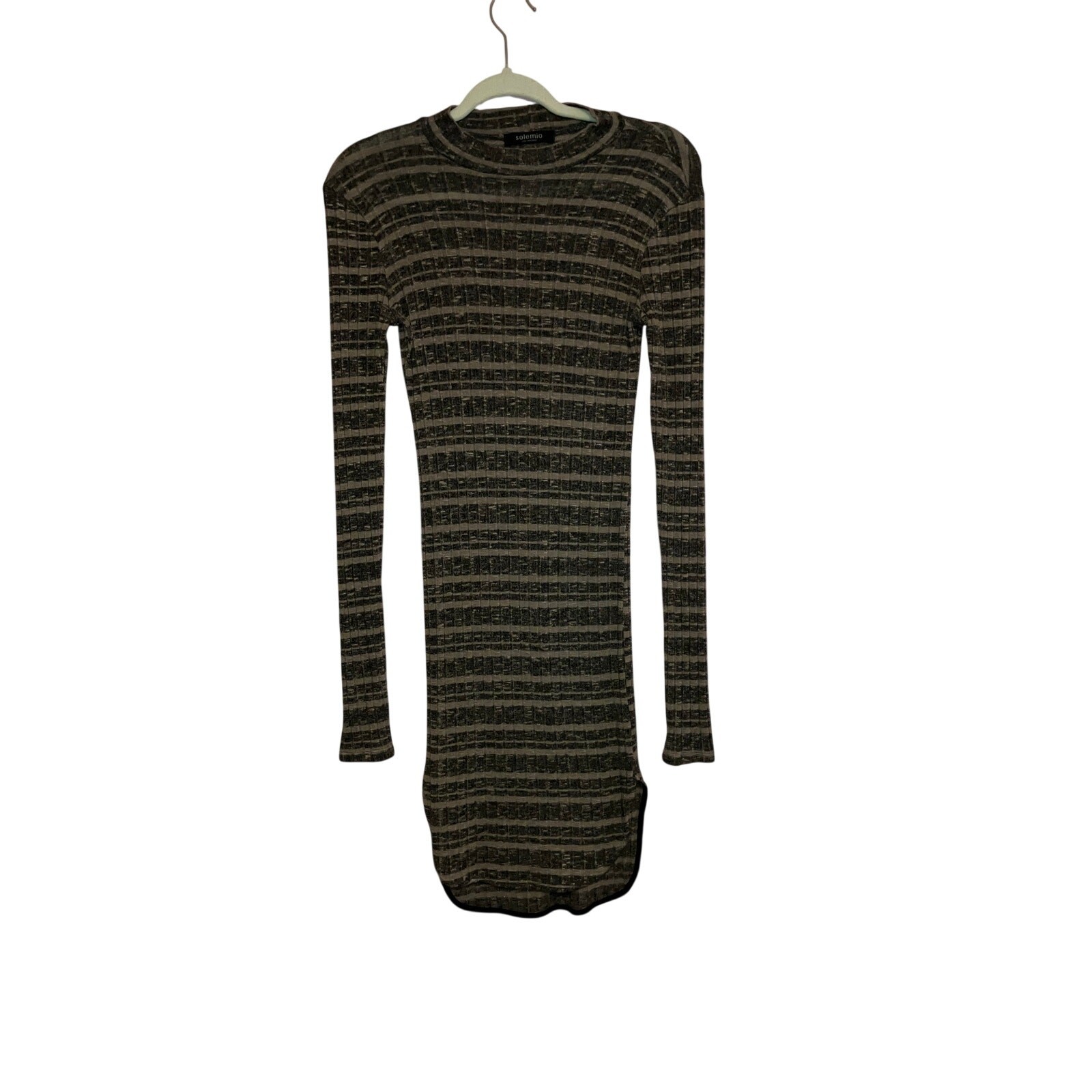 Solemio Striped Ribbed Knit Mock Neck Sweater Dress Size Medium