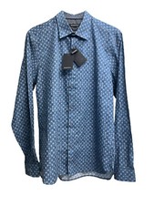 Bugatchi Shaped Fit Blue Check 100 Cotton Mens Long Sleeve Shirt 95