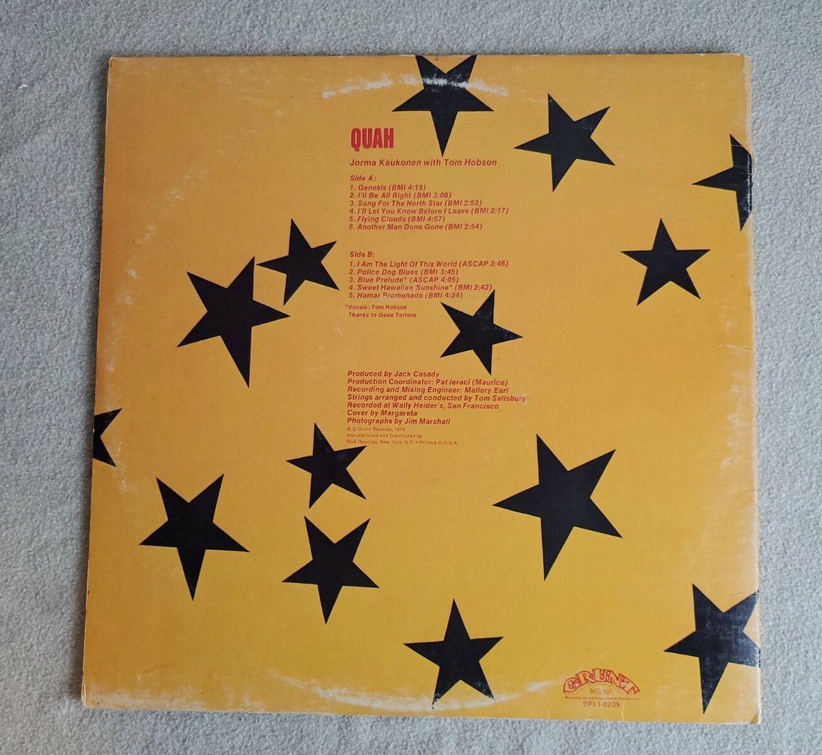 HOT TUNA - Jorma Kaukonen, Tom Hobson~Quah~Grunt Records