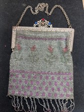 Vintage Micro Bead Purse With Jeweled Frame