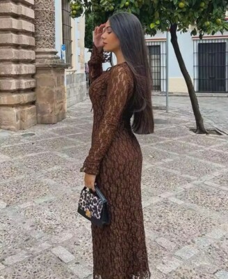 ZARA NWT WOMAN $89 LONG LACE DRESS BROWN | 4661/257 ALL SIZES | eBay ZARA NWT WOMAN $89 LONG LACE DRESS BROWN | 4661/257 ALL SIZES | eBay