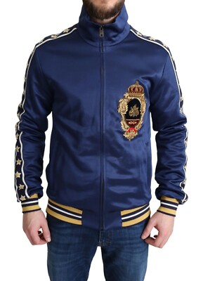 DOLCE & GABBANA Sweater Blue Heraldic Patch Striped King Bee