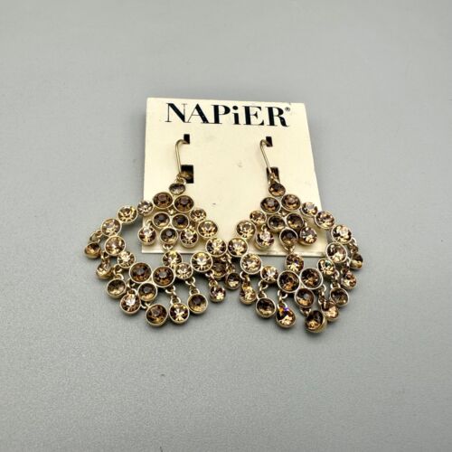 Napier Earrings Glitzy Statement Bronze Crystal Gold Tone Chandelier Dangles - Picture 4 of 16