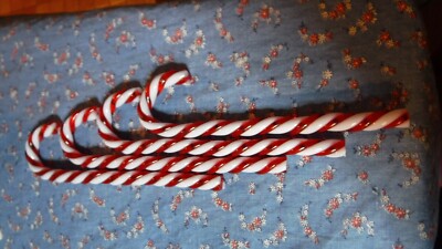 Christmas Ornament  4 Red & White Plastic Candy Canes  Add String to Hang  6'' Hi