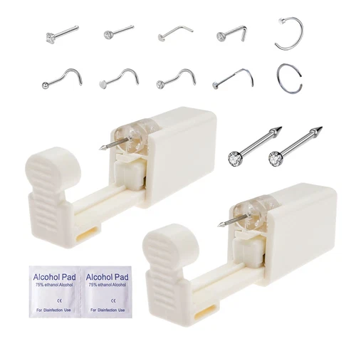 Nose Piercing Kit, 2 Pack Disposable Self Nose Piercing Gun with 10 Pcs Nose Rin - product listing photo